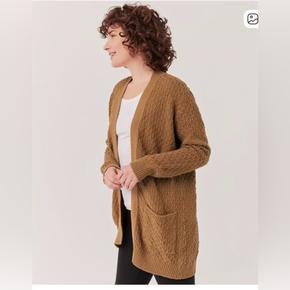Pact Organic Cotton Lattice Knit Oversized Open Cardigan Camel/Tan Earthy XS/S - Picture 1 of 10